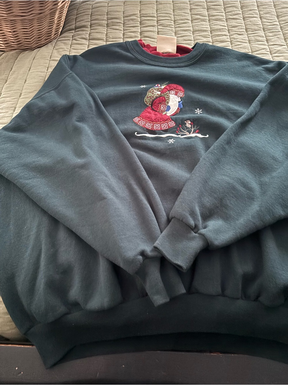 Christmas Dark Green Embroidered Crewneck Sweater